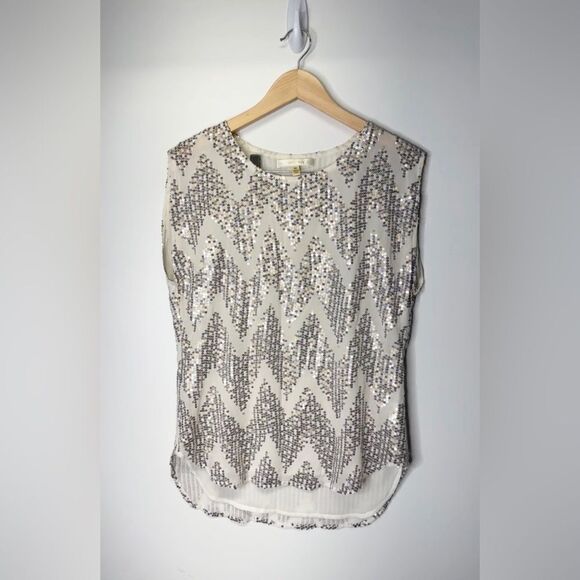 Jenny Han 100% Silk Sleeveless Cream Sequin Boat Neck Blouse Size XS - Picture 2 of 9